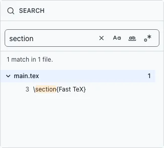 Project search results grouped by file in the workspace sidebar